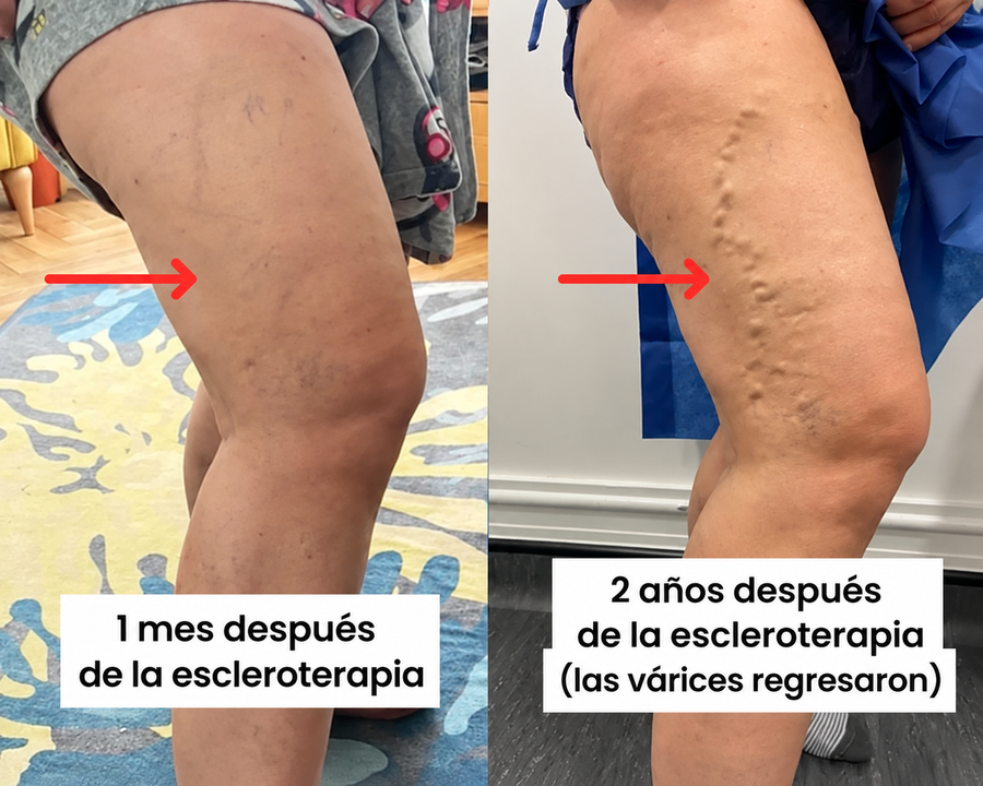 Un mes y dos años después de la escleroterapia: las várices regresaron